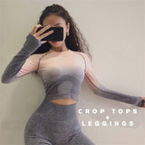 Women Yoga Set Ombre Seamless Leggings Gym