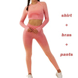 Women Yoga Set Ombre Seamless Leggings Gym