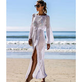 2019 Crochet White Knitted Beach Cover up