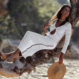 2019 Crochet White Knitted Beach Cover up
