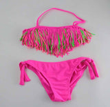 solid tassel biquini girls swimwear