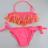 solid tassel biquini girls swimwear