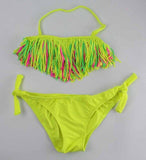 solid tassel biquini girls swimwear