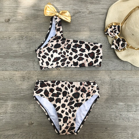 leopard print girls bikini 2019 bow children swimsuit